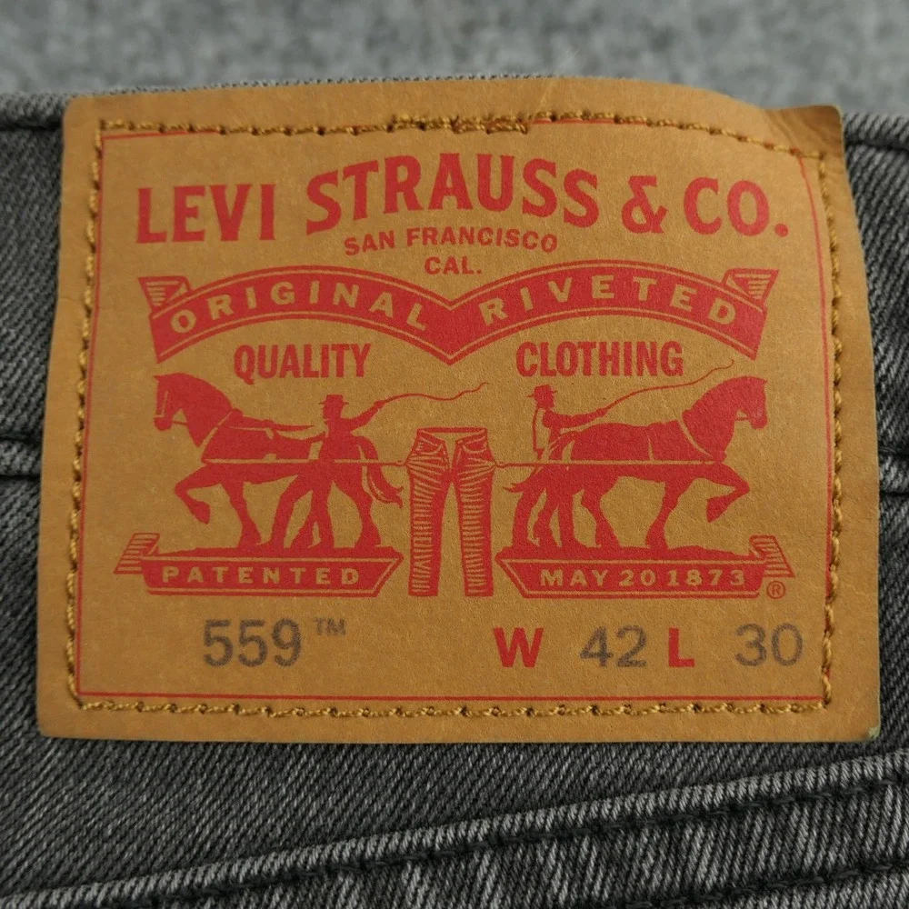 Levis 559 Jeans Mens 42x30 Relaxed Straight Stretch Grey Denim Pants Workwear